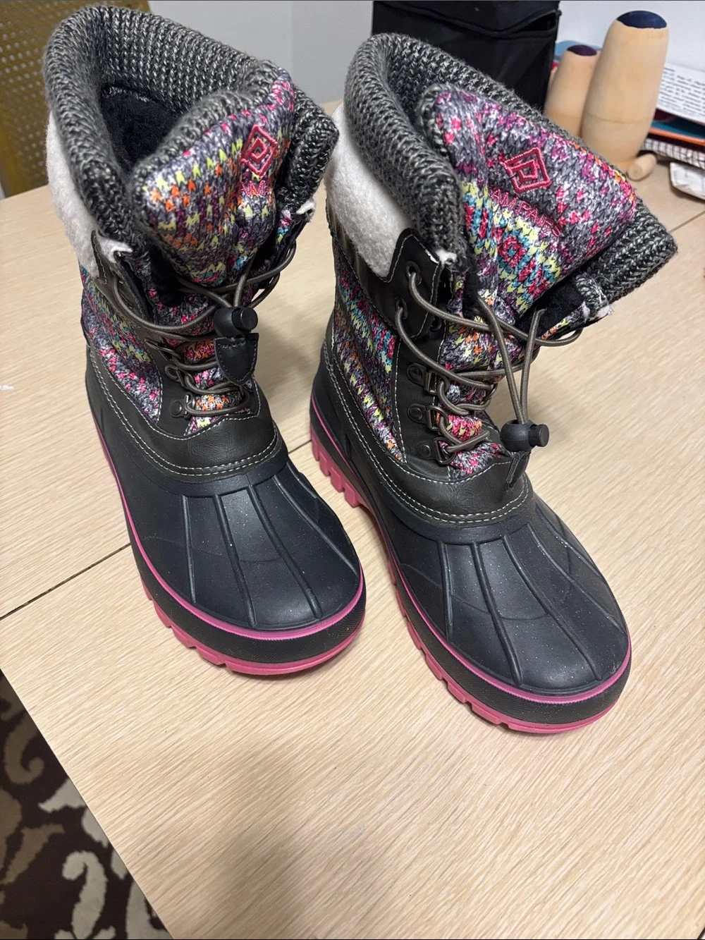 Girls Winter Snow Boots with Colorful Knit Cuff